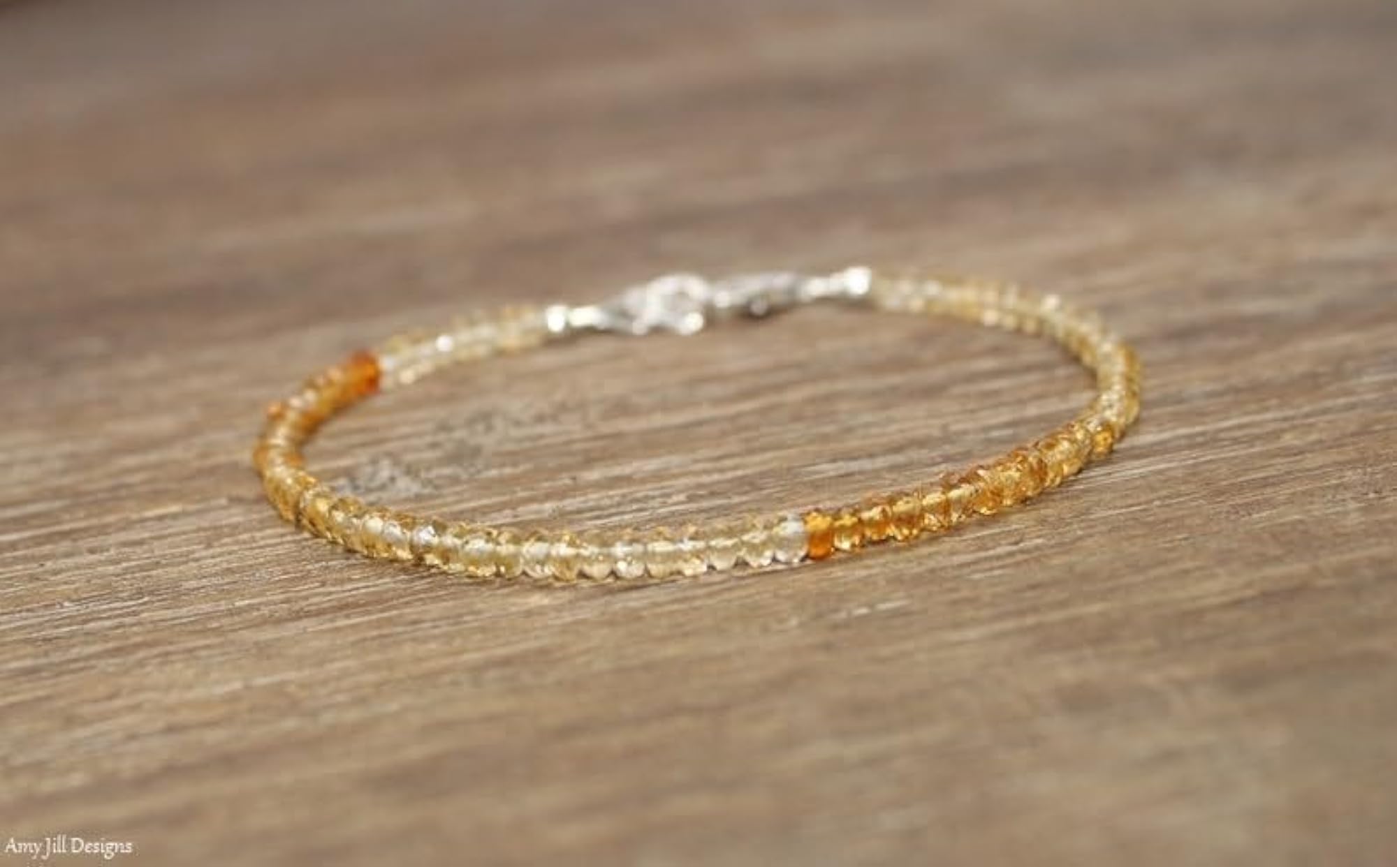 Citrine Rondelle Beaded Bracelet, Adjustable Silver Lock, Unisex
